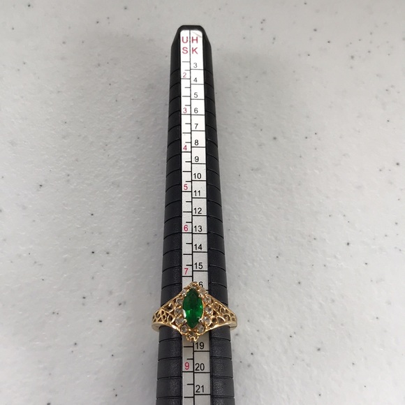 Vintage Emerald Stone with Accents 10K Gold Plated Ring - Picture 2 of 12